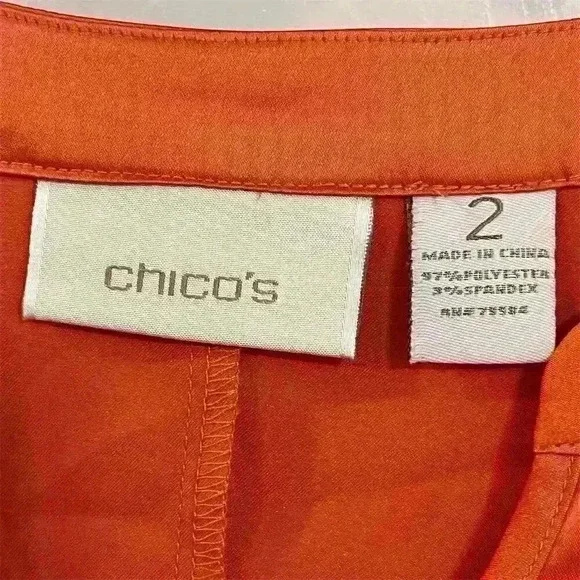 Chico's Women's Orange V-Neck 3/4 Sleeve Tunic Top Size 2 Casual - Picture 3 of 6